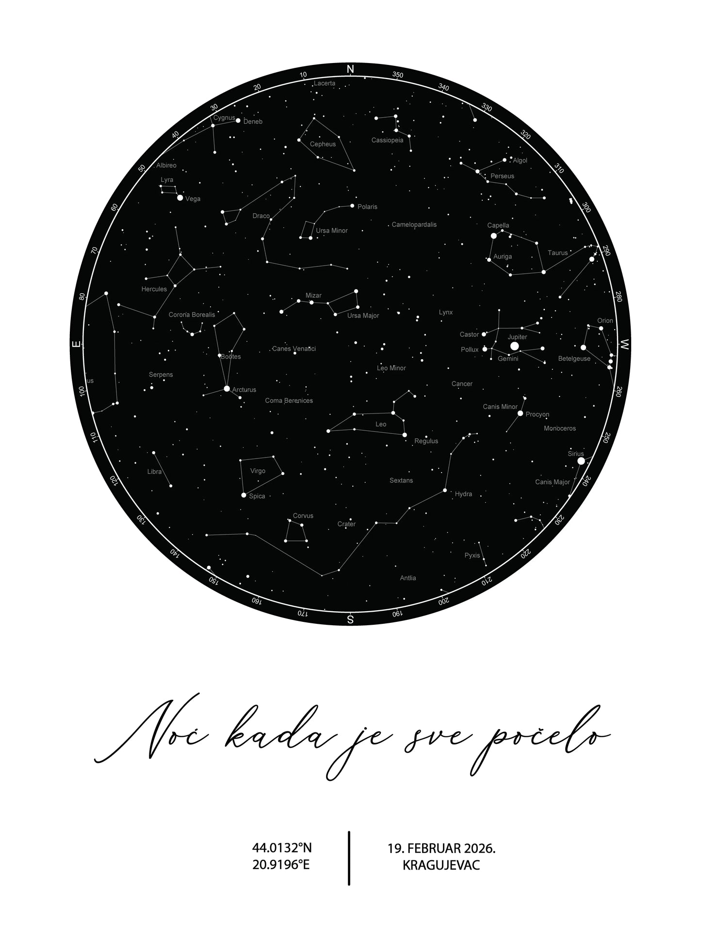 Crna zvezdana mapa sa belom pozadinom